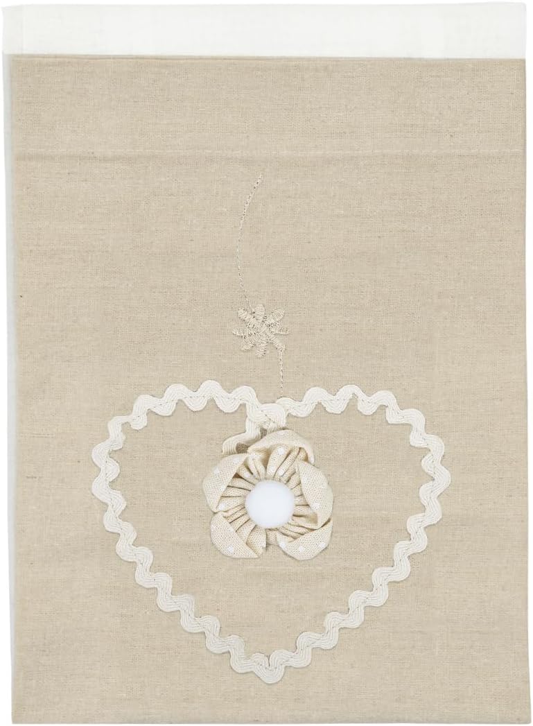 Tenda Finestra Porta Interno 60x150 cm Coppia 2 pz Cuore Shabby Chic Tessuto Semitrasparente Beige