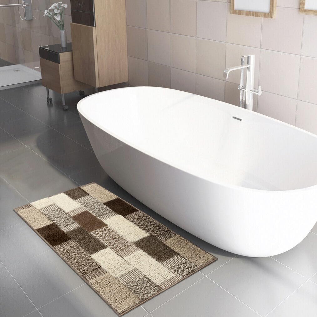 Tappeto Bagno 60x120 cm Moderno Soffice Antiscivolo Assorbente Doccia Marrone