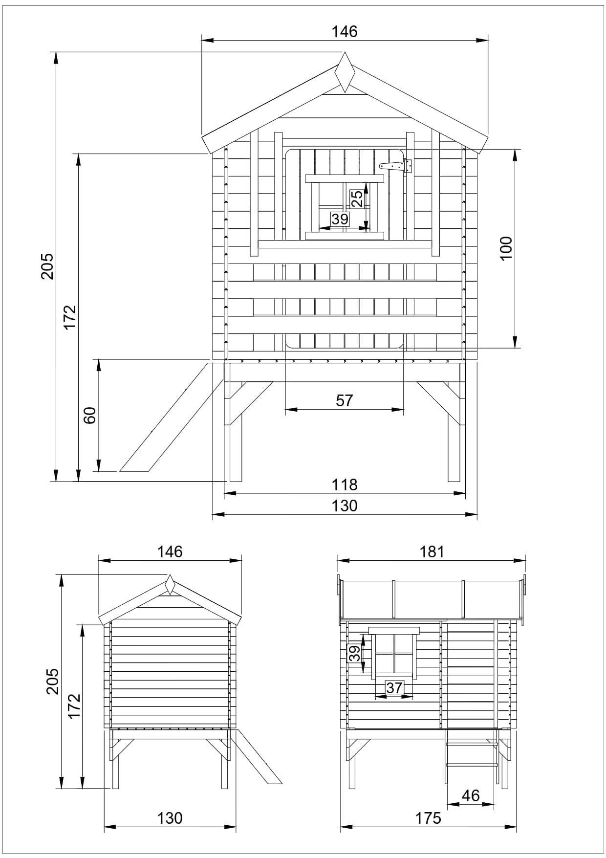 Casetta legno per bambini - L182xL146xA205cm/ 1.1m2 - Timbela M501B