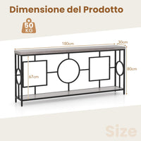 Tavolo Consolle Moderno, Tavolo d’Ingresso Stretto a 2 Ripiani, Tavolo Console Extra Lungo con Struttura in Metallo Robusto, Ideale per Corridoio e Ingresso