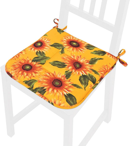 Set 4 Cuscini Sedia Cucina Cotone Lavabili Morbidi Universali Coprisedia Girasoli Giallo