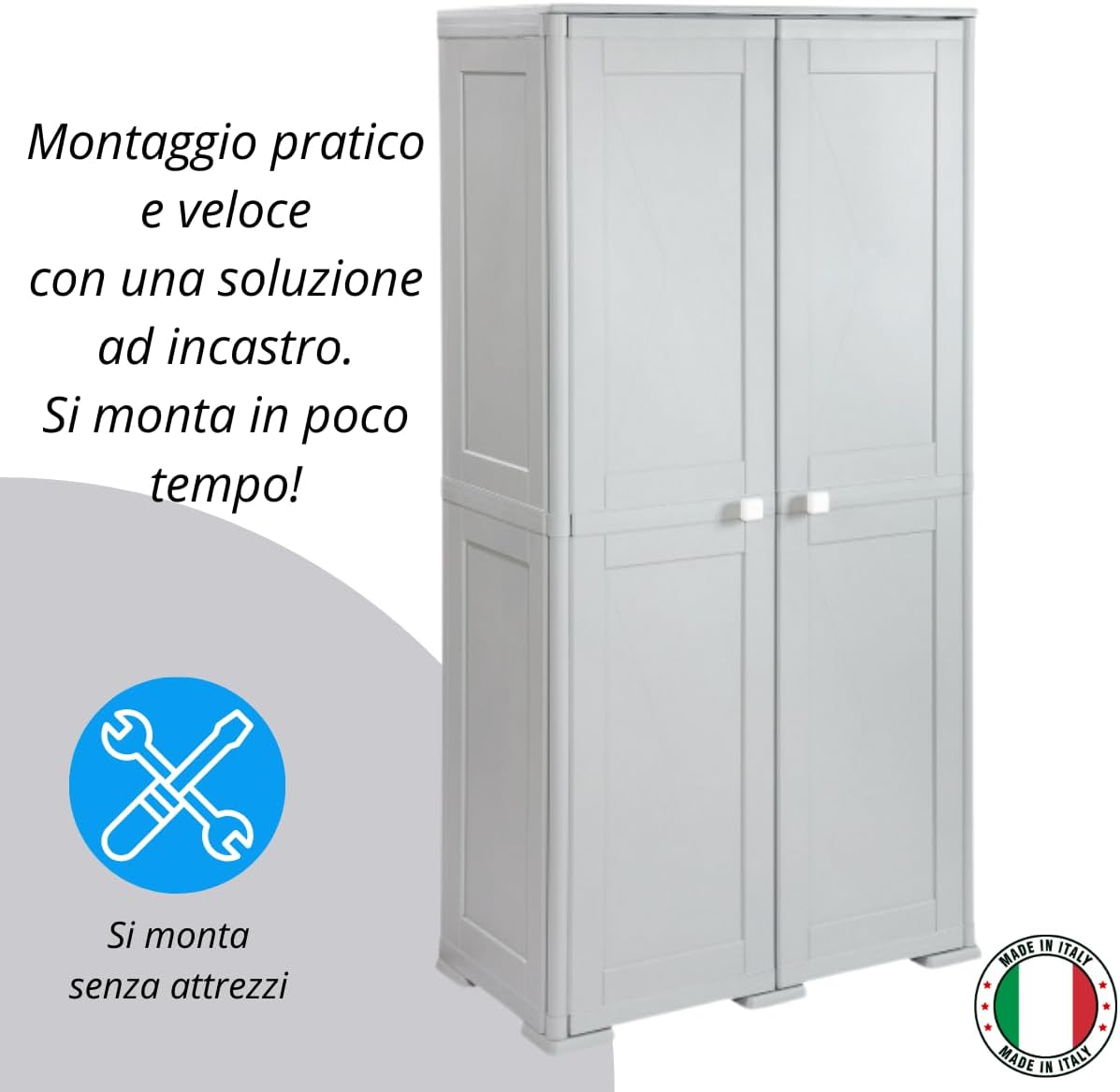 Armadio in plastica da esterno - Mobile contenitore con ripiani per giardino, garage, balcone