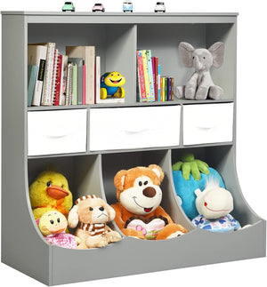 Libreria Contenitore per Bambini, con Ripiani e Cassetti, per Camera dei Bambini, 93 x 40 x 94 cm (Grigio)