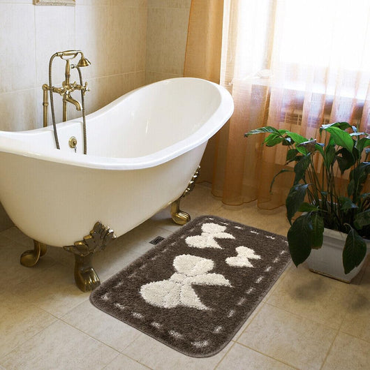 Tappeto Bagno Scendiletto Camera 50x110 cm Fiocchi Morbido Assorbente Antiscivolo Lavabile Marrone