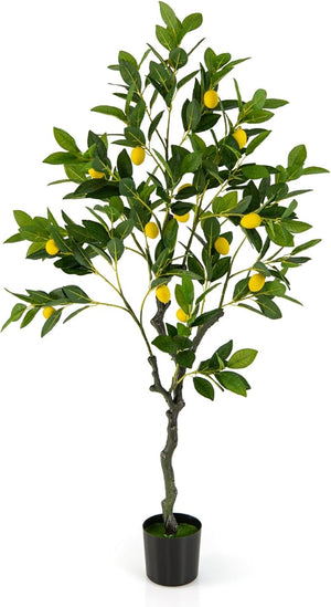 Albero di Limone Artificiale, Pianta di Limone Finto Alto 80/120/160 CM con Frutti di Limone, Vaso di Cemento, Pianta in Vaso con Fogliame, Manutenzione Gratuita (120 cm)