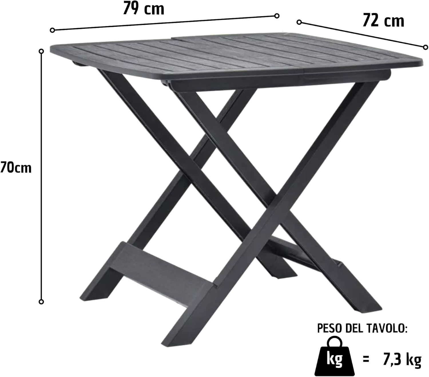 Tavolo Plastica Pieghevole 79x72cm Effetto Legno da Interno E da Giardino colore antracite Tomaino 