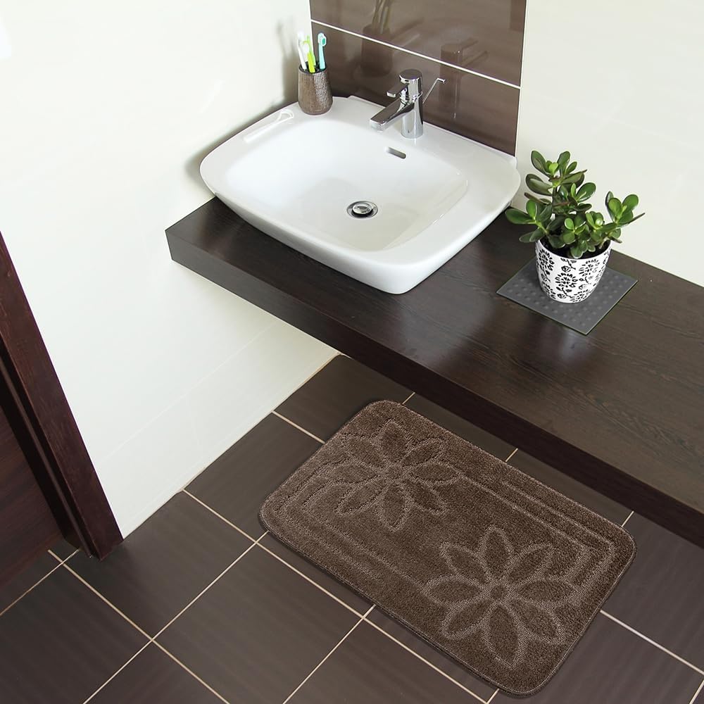 Tappeto Bagno 50x80 cm Tinta Unita Antiscivolo Assorbente Scendiletto Made In Italy Marrone