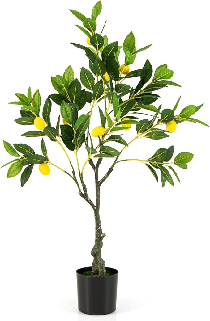 Albero di Limone Artificiale, Pianta di Limone Finto Alto 80/120/160 CM con Frutti di Limone, Vaso di Cemento, Pianta in Vaso con Fogliame, Manutenzione Gratuita (80 cm)