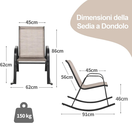 Sedie a Dondolo da Giardino 2 Pezzi, Dondoli da Esterno Ergonomici in Textilene Traspirante e Movimento Dolce, Sedie Dondolo da Balcone Terrazzo Giardino