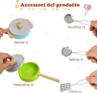 Cucina Giocattolo Per Bambini, Cucina di Legno con Accessori da Cucina, Set Cucina con Pentole e Utensili per Cucinare, Bianco