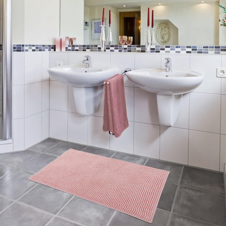 Tappeto Bagno Confortevole Scendiletto 65x130 cm Morbido Antiscivolo Pelo Lungo Rosa