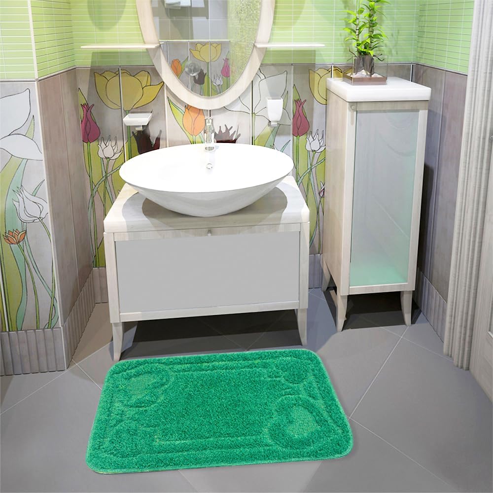 Tappeto Bagno 50x110 cm Tinta Unita Antiscivolo Assorbente Camera Letto Made In Italy Verde