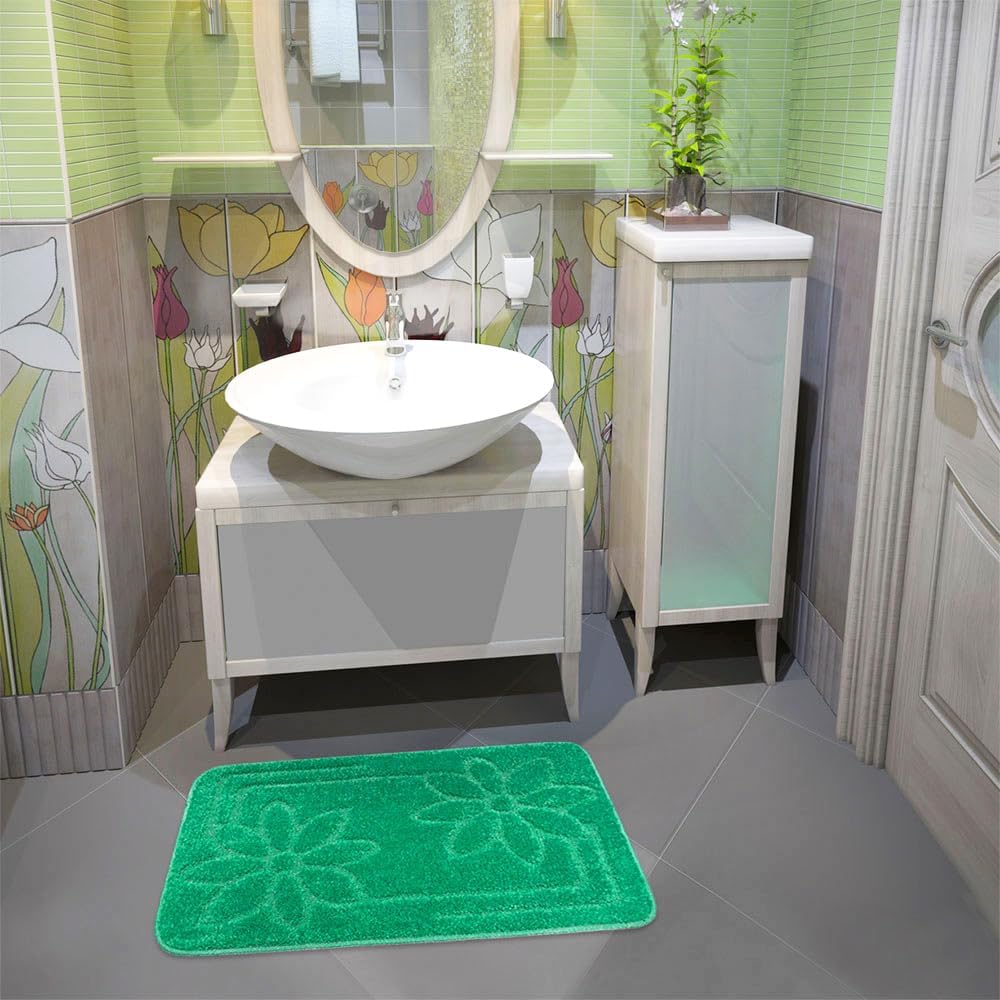 Tappeto Bagno 50x80 cm Tinta Unita Antiscivolo Assorbente Scendiletto Made In Italy Verde