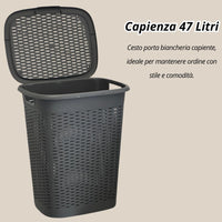 Cesto Portabiancheria in Plastica con Coperchio Salvaspazio 47 Lt - Tortora