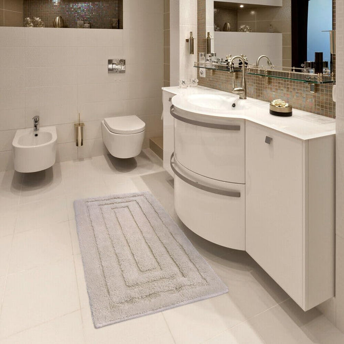 Tappeto Bagno 60x135 cm Puro Cotone Elegante Lussuoso Morbido Scendiletto Antiscivolo Beige