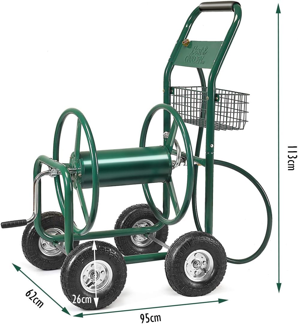 Carrello Avvolgitubo da Giardino Professionale, Carrello per Tubo Irrigazione in Metallo con Ruote Grande, 95 x 62 x 113 cm