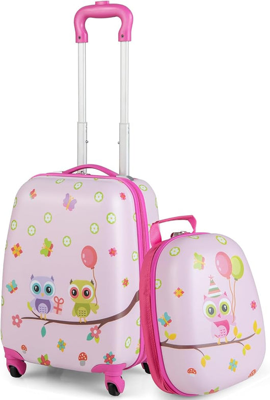 Set di Valigia per Bambini, 16" Valigia+ 12" Zaino, 2 Pezzi, con Ruote Girevoli a 360° e Maniglia Retrattile, Ideale per Viaggiare in Modo Comodo e Divertente (Modello 8)