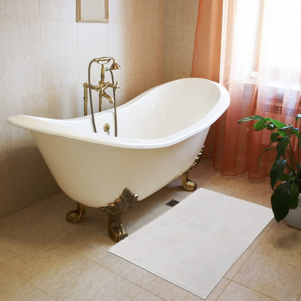 Tappeto Bagno Confortevole Scendiletto 50x80 cm Morbido Antiscivolo Pelo Lungo Bianco