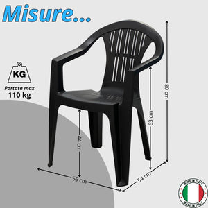 Sedia Da Giardino In Plastica Con Braccioli Impilabile - Set di 6 Sedie Per Esterno - Ratak - Antracite