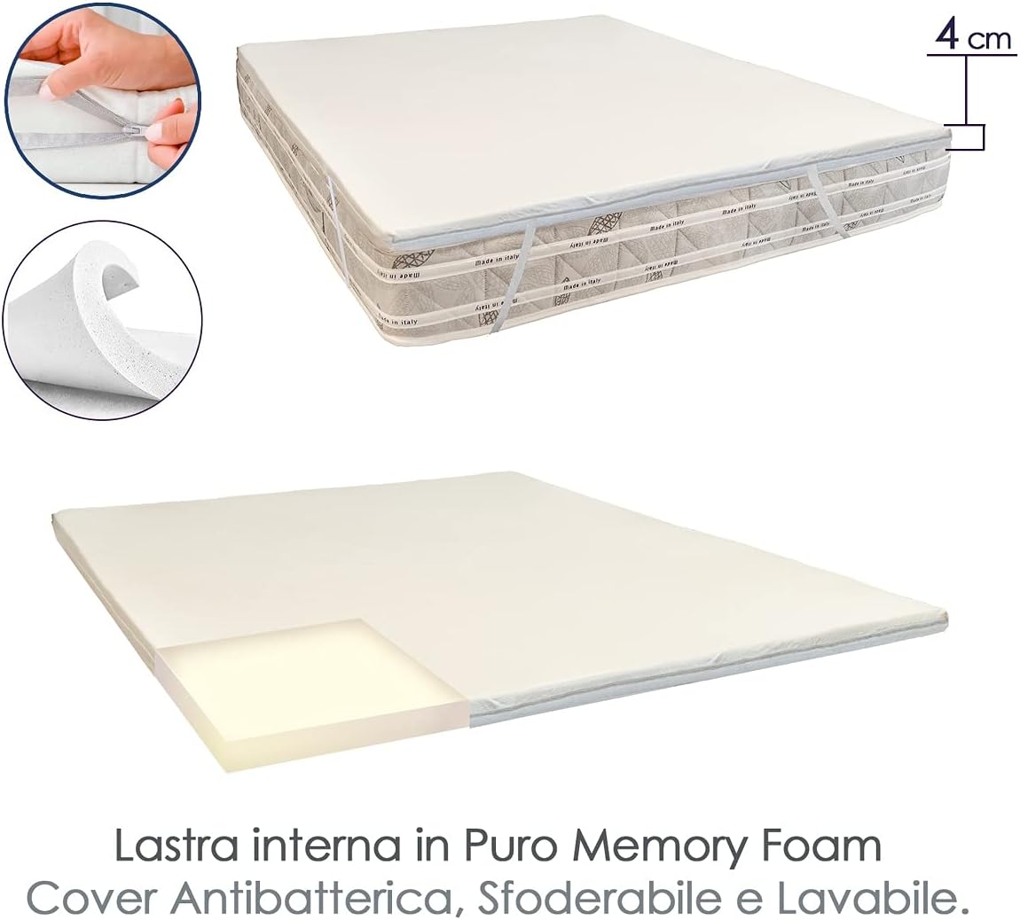 Topper Correttore Materasso Una Piazza e Mezza Ortopedico contro mal di schiena Memory Foam 120x200 h4 EXTRA COMFORT