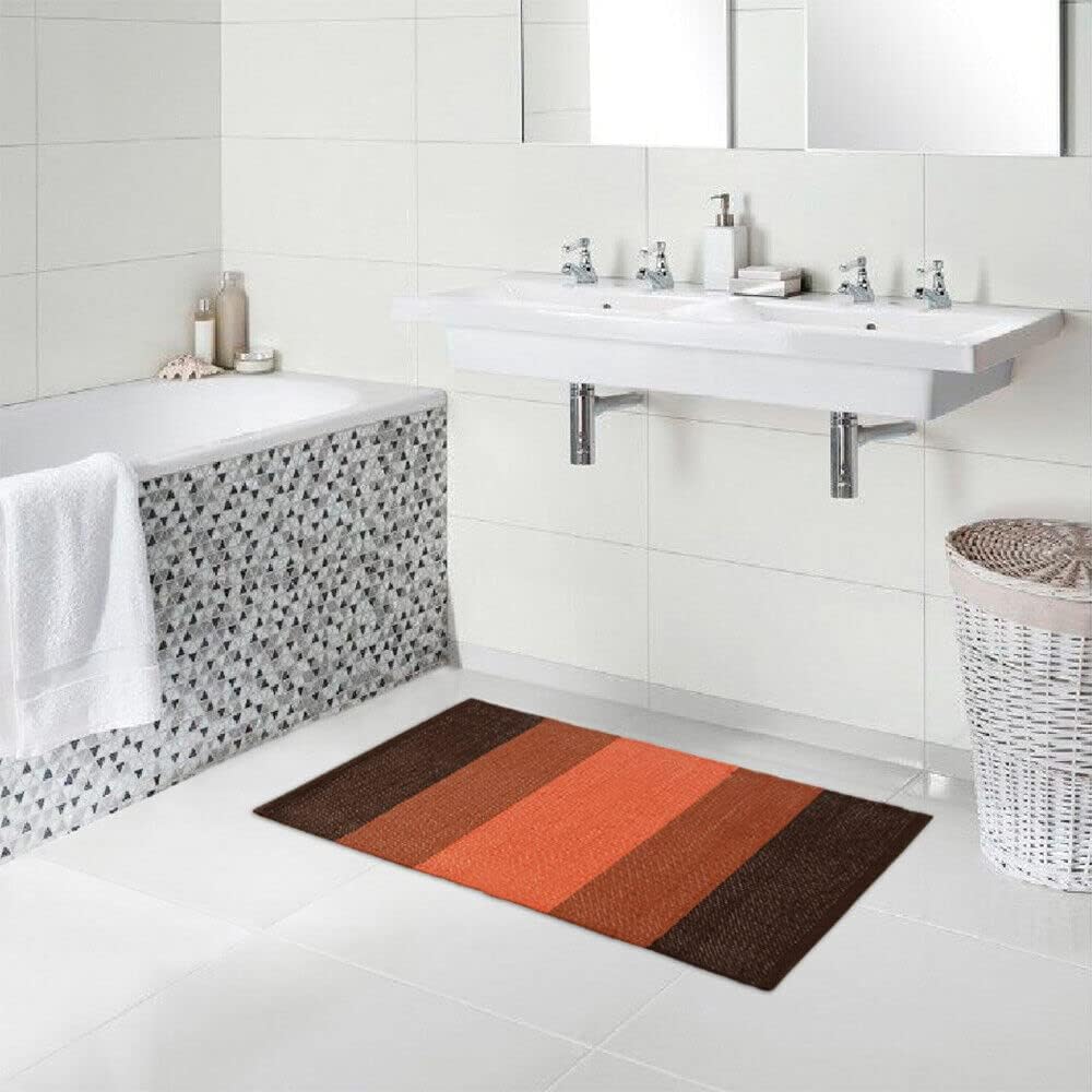 Tappeto Cucina Bagno Puro Cotone Assorbente Intrecciato a Mano Arancione 55x140 cm