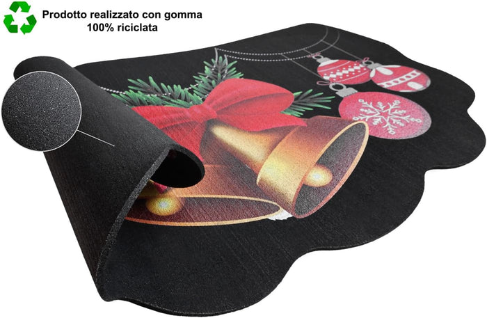 Zerbino Natalizio Moderno Sagomato Gomma Sostenibile 40x70 Cm Natale Ingresso Antiscivolo Dis.D