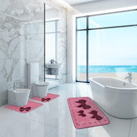 Tappeto Bagno Fiocchi Parure Set 3 Pezzi Morbido Soffice Assorbente Antiscivolo Lavabile Rosa