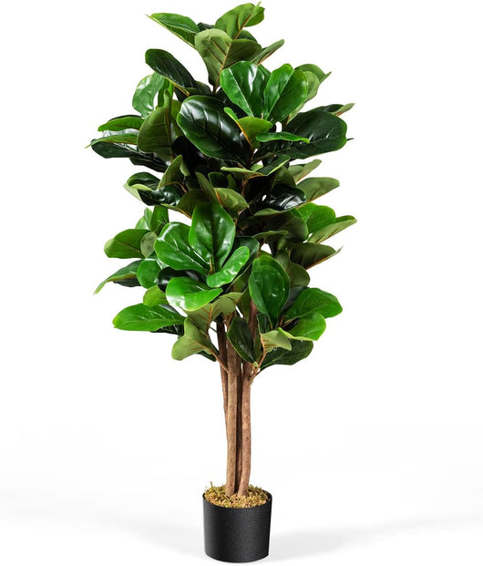 Ficus Lyrata Artificiale da 1,2 Metri, Pianta Finta con Foglie Realistiche in PEVA, Pianta Artificiale da Interno ed Esterno con Vaso in PP, Ideale per Casa e Ufficio