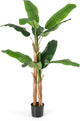 Albero di Banana Artificiale Alto 165/195 cm, Albero di Banana Finto con 10/27 Grandi Foglie, Steli Doppi/Triplici e Corteccia Naturale, Pianta in Vaso da Interno (165 cm)