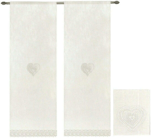 Tende Finestre Porta Interno 60x240 cm Cuore Tessuto Semitrasparente Bianco Coppia 2 Pz