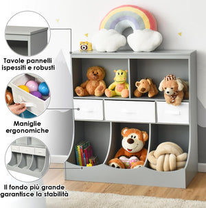 Libreria Contenitore per Bambini, con Ripiani e Cassetti, per Camera dei Bambini, 93 x 40 x 94 cm (Grigio)