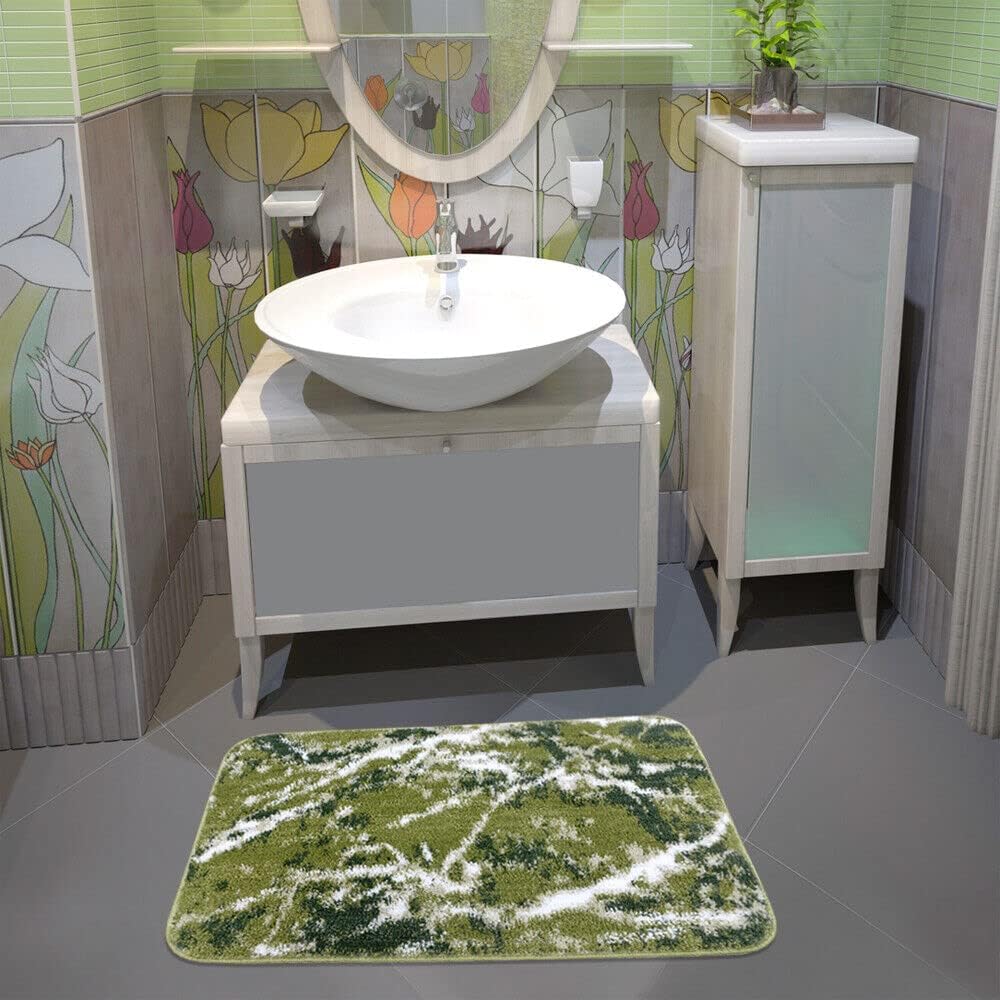 Tappeto Bagno Camera 60x100 cm Design Marmo Moderno Morbido Antiscivolo Scendiletto Verde