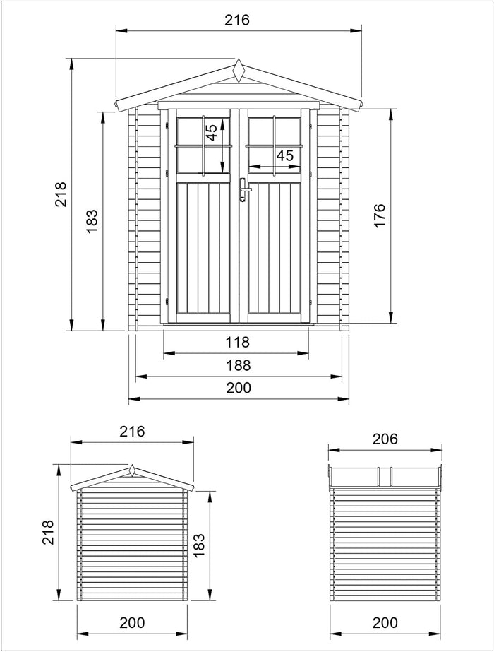 Casetta da Giardino in Legno per Esterni - L216xL206xA218 cm/ 3.53 m2 - TIMBELA M343F