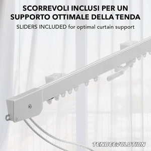 Binario Scorritenda Lineare da Soffitto Alluminio Bianco Movimento a Corda Apertura a Sinistr Riloga Bastone Tenda 350cm