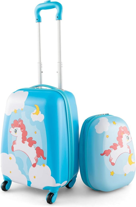 Set di Valigia per Bambini, 16" Valigia+ 12" Zaino, 2 Pezzi, con Ruote Girevoli a 360° e Maniglia Retrattile, Ideale per Viaggiare in Modo Comodo e Divertente (Modello 6)