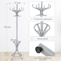 Attaccapanni da Terra Appendiabiti a piedi con 12 ganci in legno ecologico, 51 x 51 x 184 cm (Grigio)