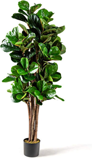 Albero Pianta Fico Ficus Artificiale Plastica, Verde, 150cm, Vaso Ø17cm