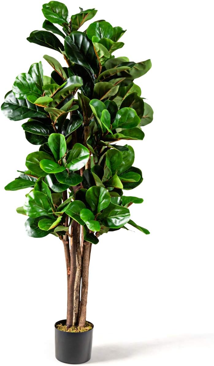 Albero Pianta Fico Ficus Artificiale Plastica, Verde, 150cm, Vaso Ø17cm