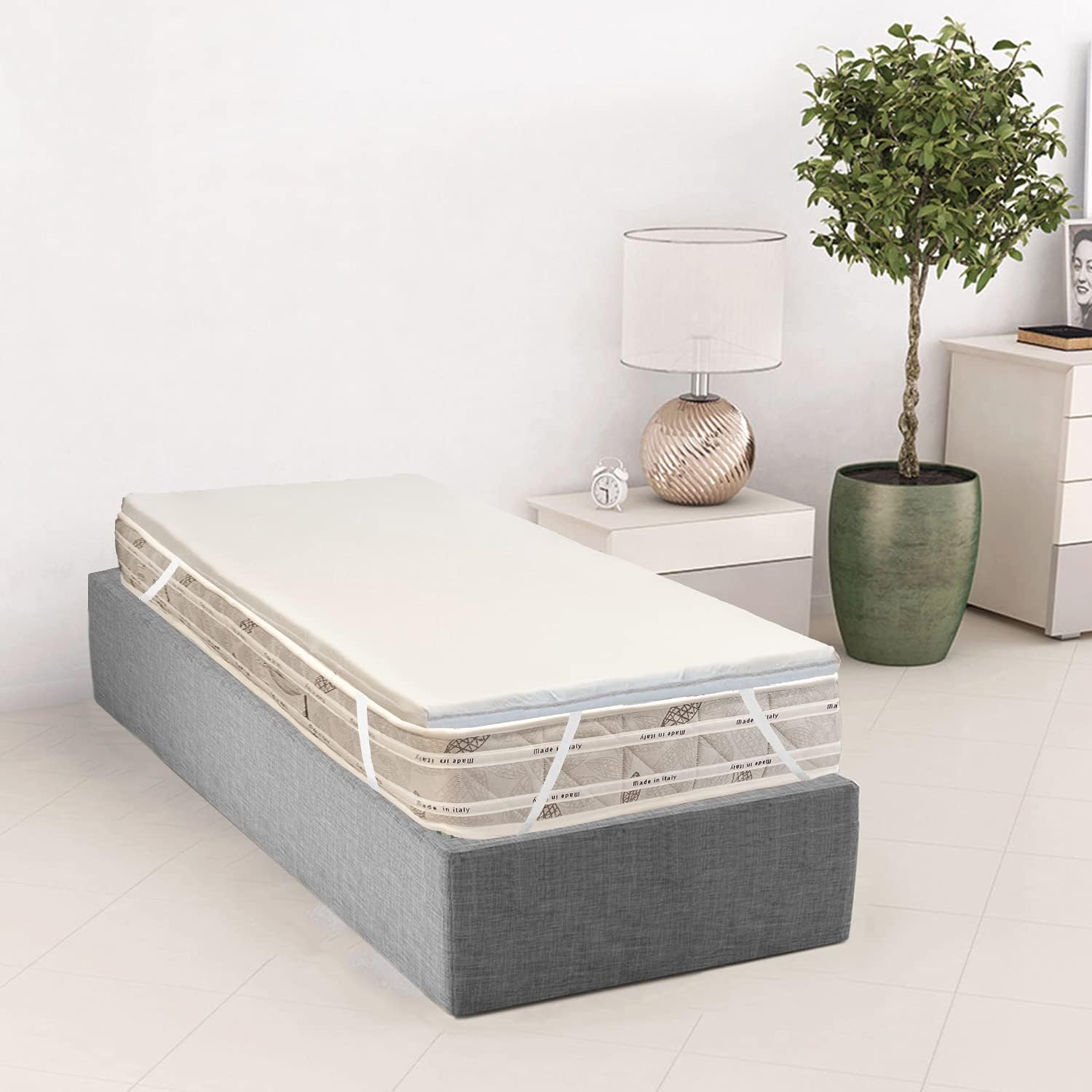 Topper Correttore Materasso Singolo ortopedico Memory Foam Bianco per letto 80x200 H4 cm Ergonomico Antiacaro