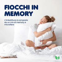 Kit 2 guanciali fiocchi in memory, cuscini memory, traspirante, anallergico e antiacaro