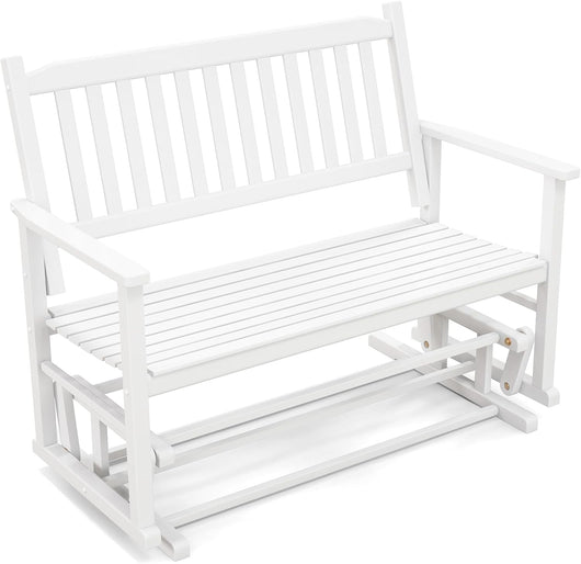 Panca a Dondolo a 2 Posti con Sicuro e Delicato Movimento Oscillante, Telaio in Legno Massello, Sedia a Dondolo per Giardino con CapacitÃ  di carico 225 kg, 126 x 68 x 100 cm, Bianco