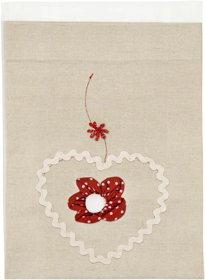 Tenda Finestra Porta Interno 60x150 cm Coppia 2 pz Cuore Shabby Chic Tessuto Semitrasparente Rosso