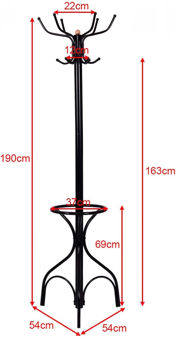 Attaccapanni da Terra Appendiabiti con 12 Ganci in Acciaio, 54 x 54 x 190 cm