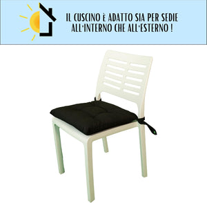 Cuscini Sedie Cucina Set Da 4, Tinta Unita Con Lacci, Coprisedie Morbidissimo Per Interno Ed Esterno 40x40 cm Nero