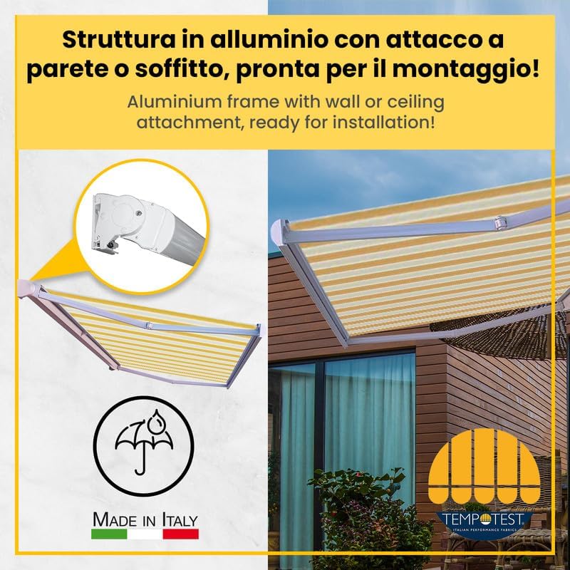 Tenda da Sole a Bracci Estensibili Tempotest Parà Col. Grigio 79 Largh. 3,90 x Sporgenza 2,60 Att. Soff. Arg. DX