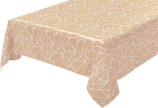 Tovaglia Antimacchia Cucina 135x135 cm Astratta Bordata Cotone Plastificato Copritavolo Beige