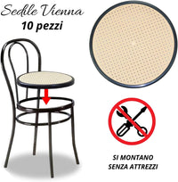 Tomaino - Fondelli Sedia Rotondi, Ricambi Sedute In Paglia Per Sedie Vienna, Bistrot, Thonet - 10 pz Nero