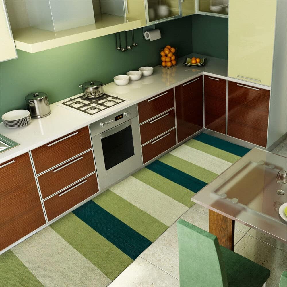 Tappeto Cucina Bagno Puro Cotone Assorbente Intrecciato a Mano Verde 50x110 cm