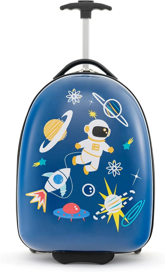 Valigia per Bambini da 16" con Ruote, Valigia Rigida con Manico Telescopico in Alluminio, Regalo per Bambini, 33 x 26 x 81cm (Blu)