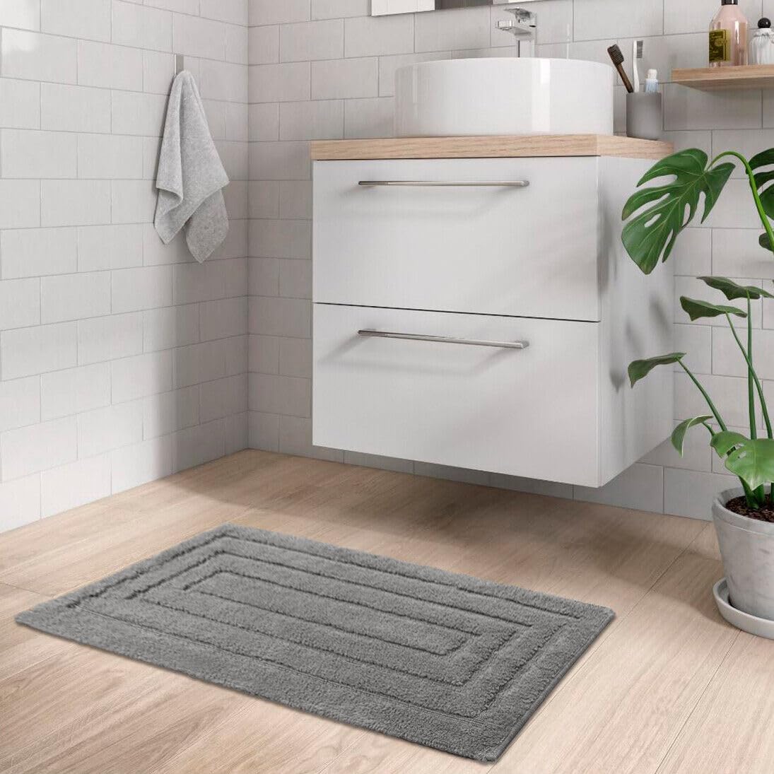 Tappeto Bagno 60x40 cm Puro Cotone Elegante Lussuoso Morbido Scendiletto Antiscivolo Grigio Scuro